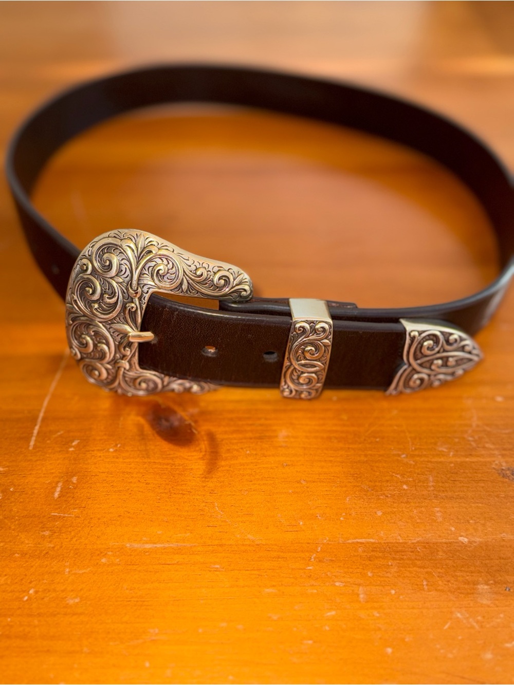 Ariat Brown Leather Belt Silver Buckle Medium Western Rodeo Cowgirl Ranch Chic
